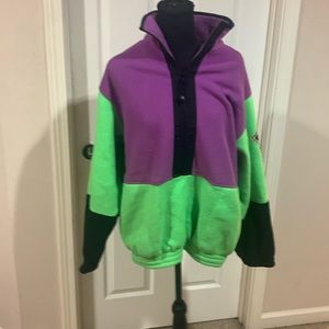 Vtg 90s Ocean pacific bright neon green purple Colorblock fleece 1/4 zip jacket